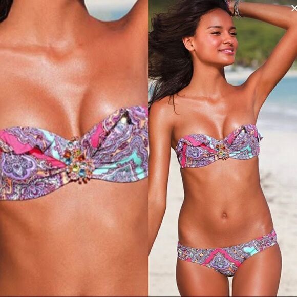 Victoria’s Secret pastel and neon jewell padded bikini top 34B. - Picture 1 of 11